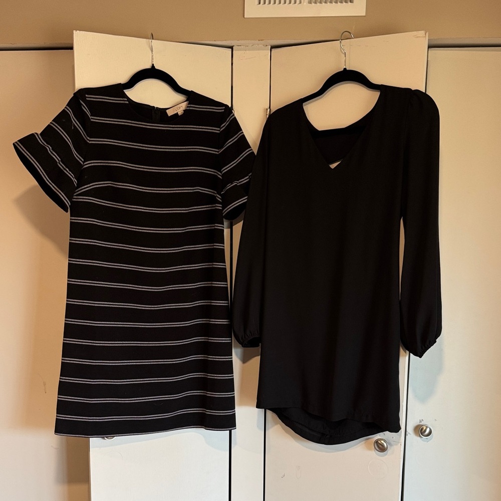 LOFT Black Dress with White Horizontal Stripes
